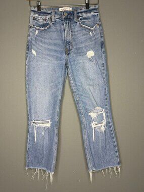 Abercrombie & Fitch The Ankle Straight Ultra High Rise Medium Wash Denim Jean